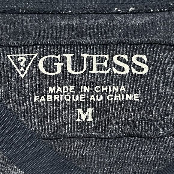 Guess Jeans Shirt Mens Medium Blue Denim V-Neck Cotton Pocket Los Angeles 1981 - Picture 2 of 8
